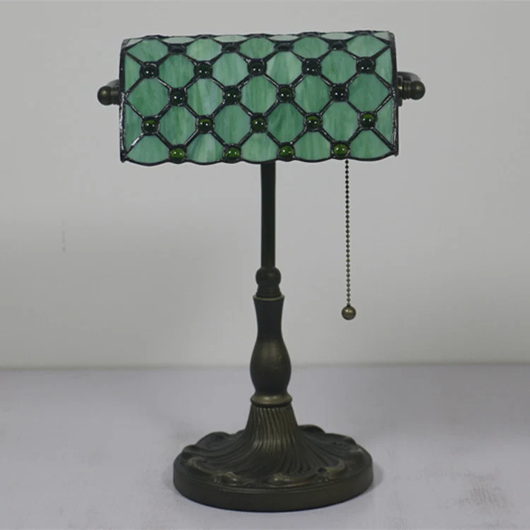 Traditional Tiffany Rectangle Half Cylinder Zinc Stained Glass 1-Light Table Lamp For Bedroom