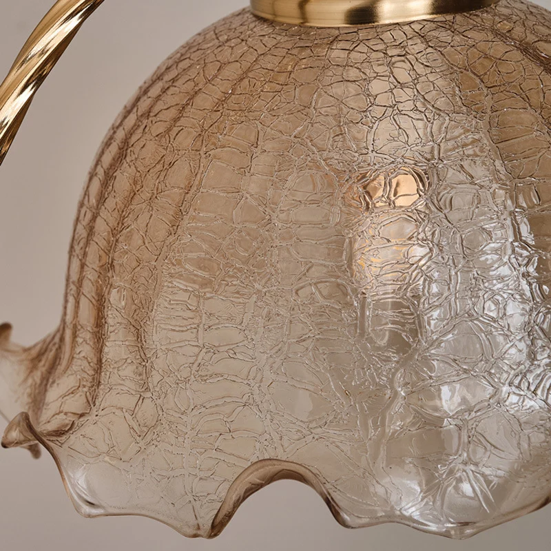 Traditional Vintage Oval Wooden Base Metal Flower Glass Shade 1-Light Table Lamp For Bedroom