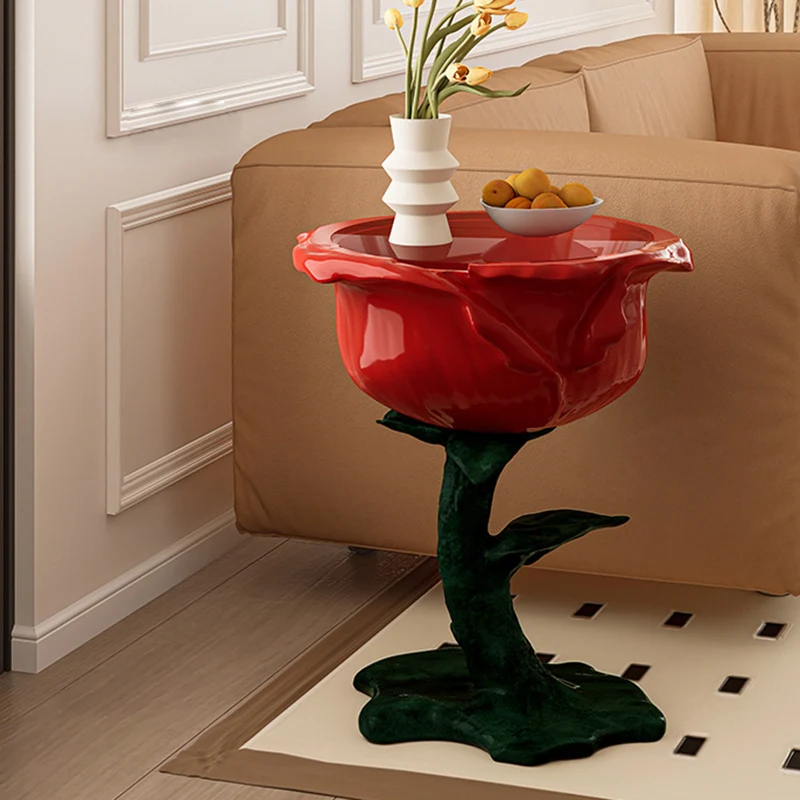 Traditional French FRP Glass Rose Round 1-Storage End Table For Living Room