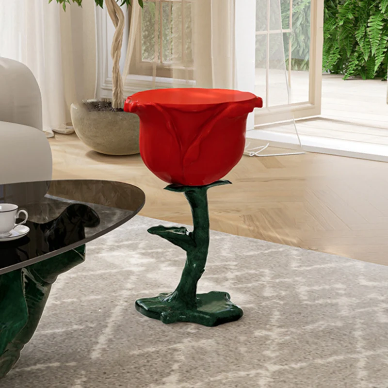 Traditional French FRP Glass Rose Round 1-Storage End Table For Living Room