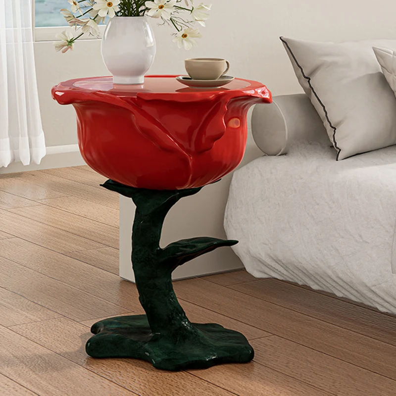 Traditional French FRP Glass Rose Round 1-Storage End Table For Living Room