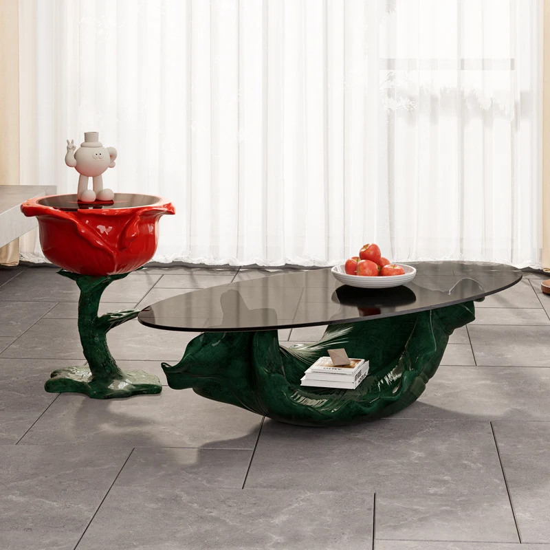 Traditional French FRP Glass Rose Round 1-Storage End Table For Living Room