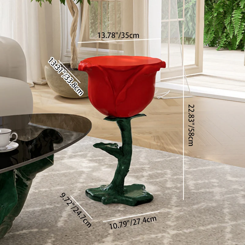 Traditional French FRP Glass Rose Round 1-Storage End Table For Living Room