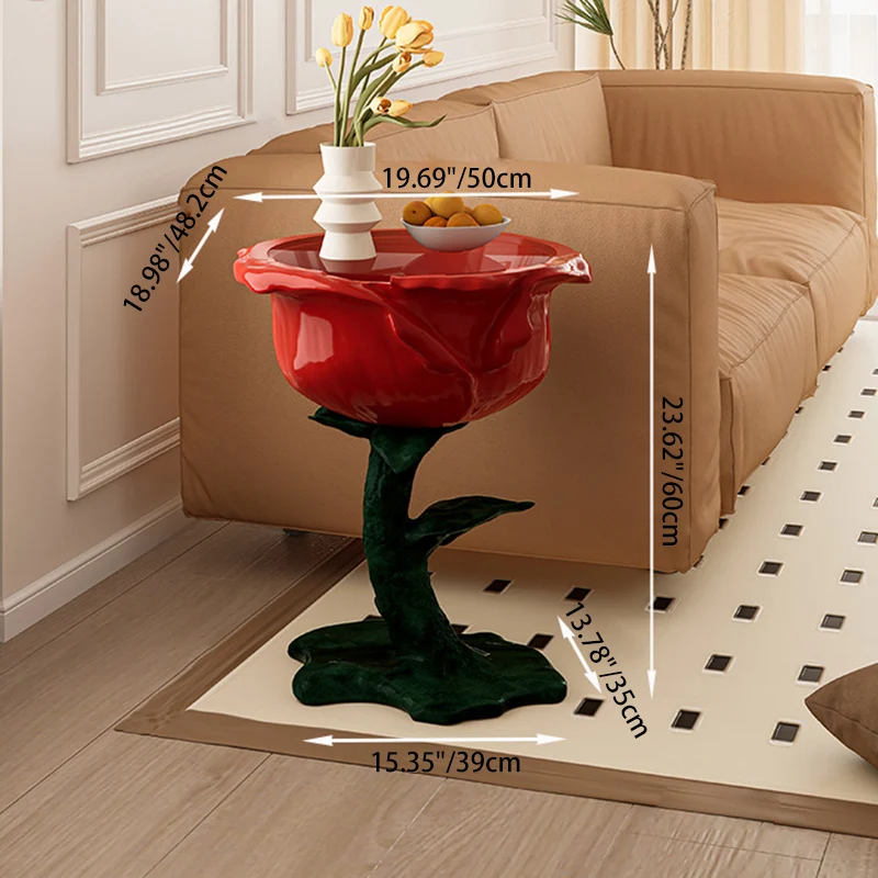 Traditional French FRP Glass Rose Round 1-Storage End Table For Living Room