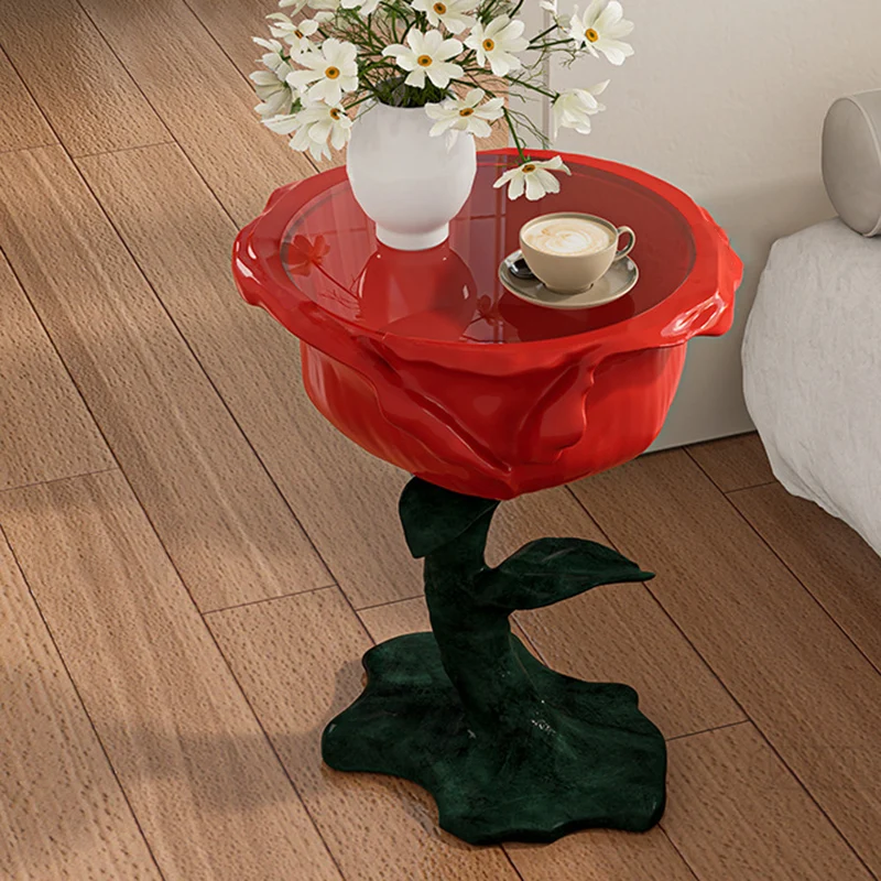 Traditional French FRP Glass Rose Round 1-Storage End Table For Living Room