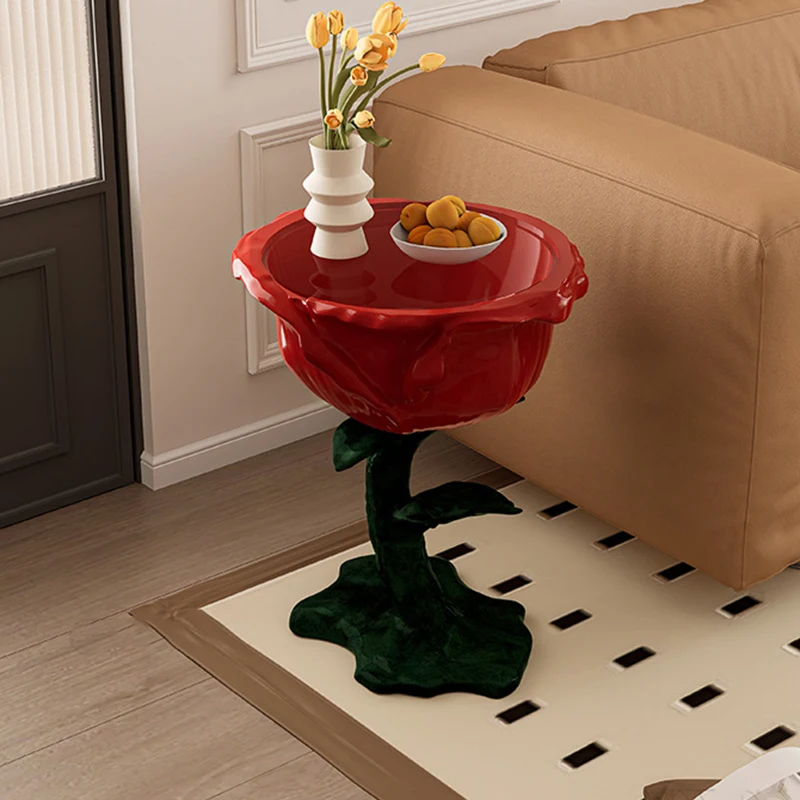 Traditional French FRP Glass Rose Round 1-Storage End Table For Living Room