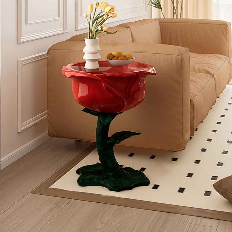 Traditional French FRP Glass Rose Round 1-Storage End Table For Living Room