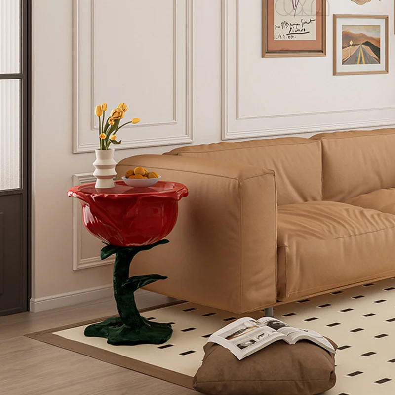 Traditional French FRP Glass Rose Round 1-Storage End Table For Living Room