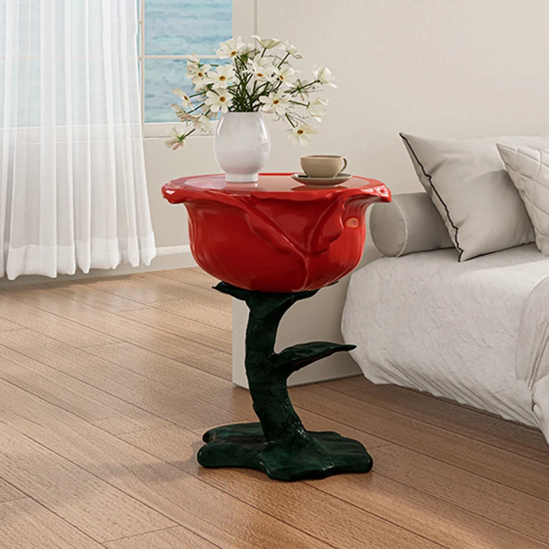 Traditional French FRP Glass Rose Round 1-Storage End Table For Living Room