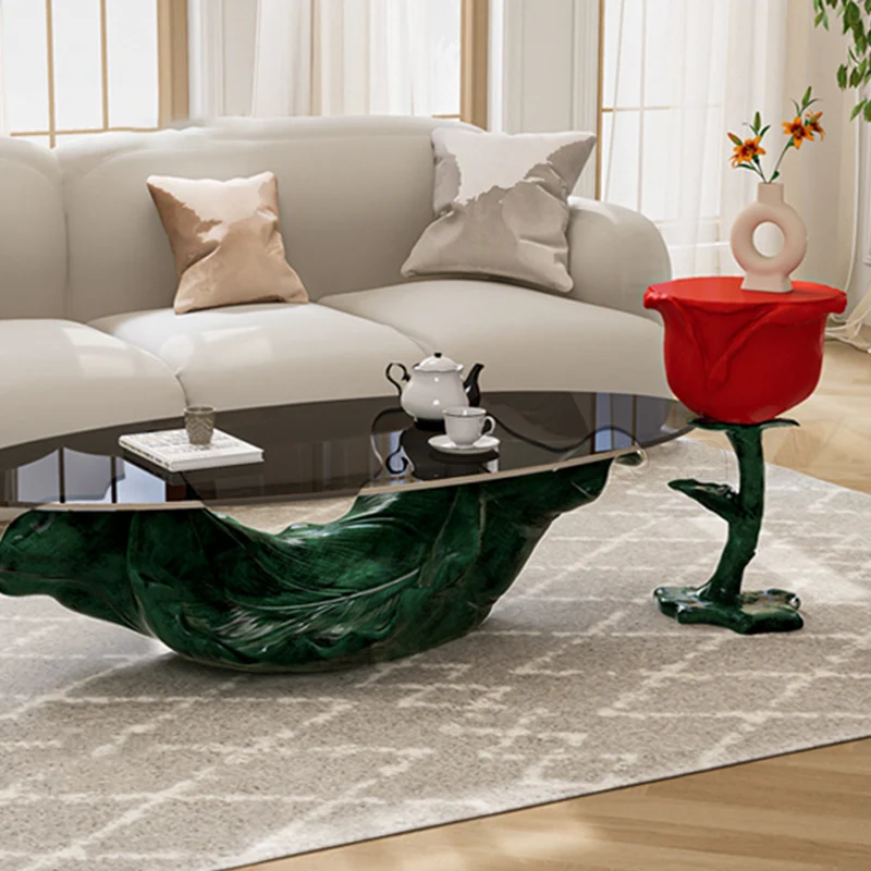 Traditional French FRP Glass Rose Round 1-Storage End Table For Living Room