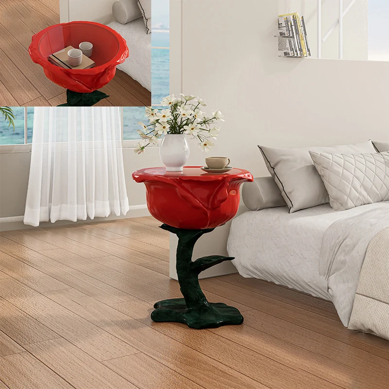 Traditional French FRP Glass Rose Round 1-Storage End Table For Living Room