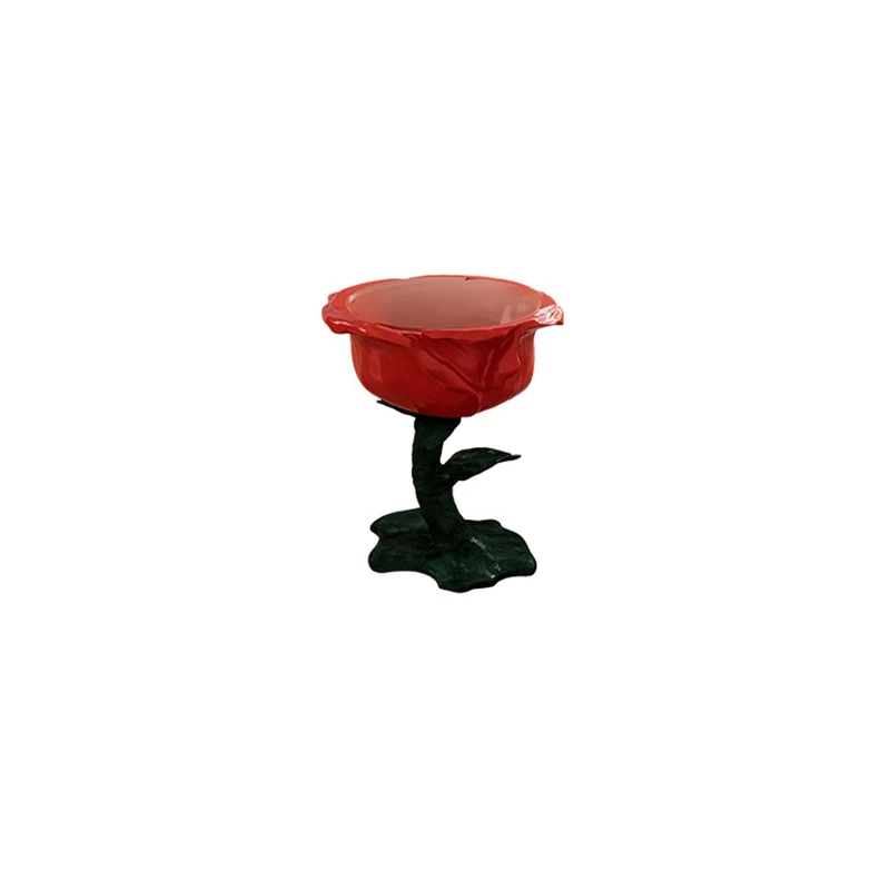 Traditional French FRP Glass Rose Round 1-Storage End Table For Living Room