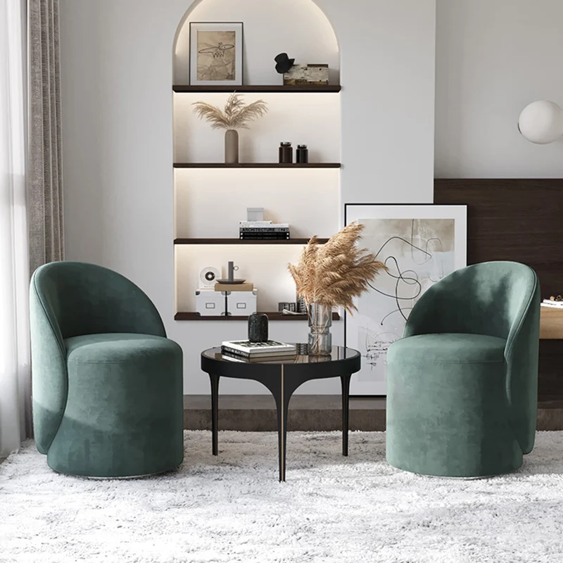 Modern Simplicity Sherpa Fabric Fleece PU Leather Wood Sponge Thumb Round Curved Vanity Stool Backrest Swivel For Bedroom