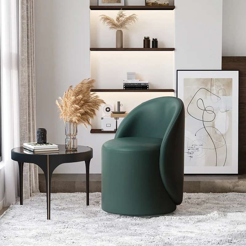 Modern Simplicity Sherpa Fabric Fleece PU Leather Wood Sponge Thumb Round Curved Vanity Stool Backrest Swivel For Bedroom