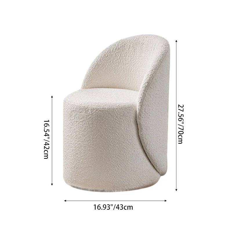 Modern Simplicity Sherpa Fabric Fleece PU Leather Wood Sponge Thumb Round Curved Vanity Stool Backrest Swivel For Bedroom