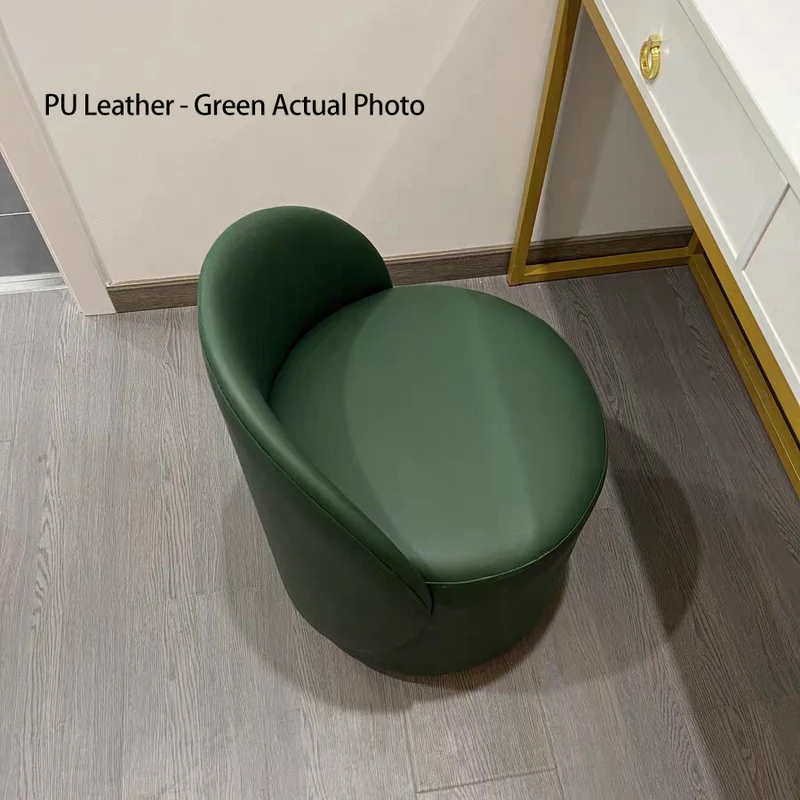 Modern Simplicity Sherpa Fabric Fleece PU Leather Wood Sponge Thumb Round Curved Vanity Stool Backrest Swivel For Bedroom