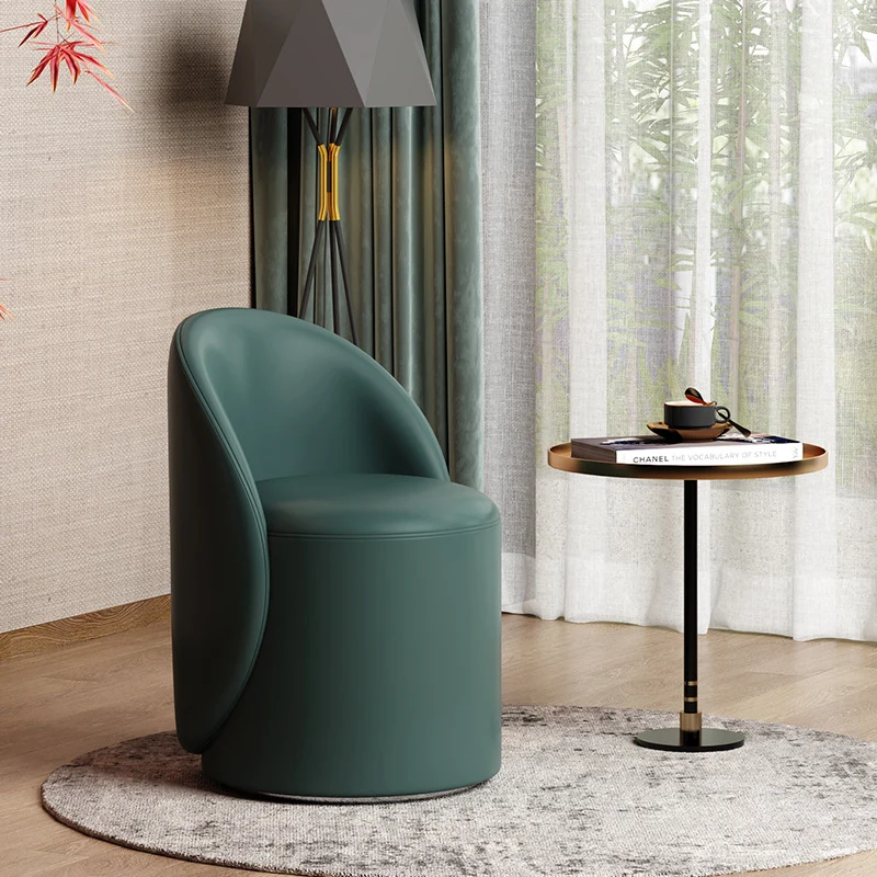 Modern Simplicity Sherpa Fabric Fleece PU Leather Wood Sponge Thumb Round Curved Vanity Stool Backrest Swivel For Bedroom