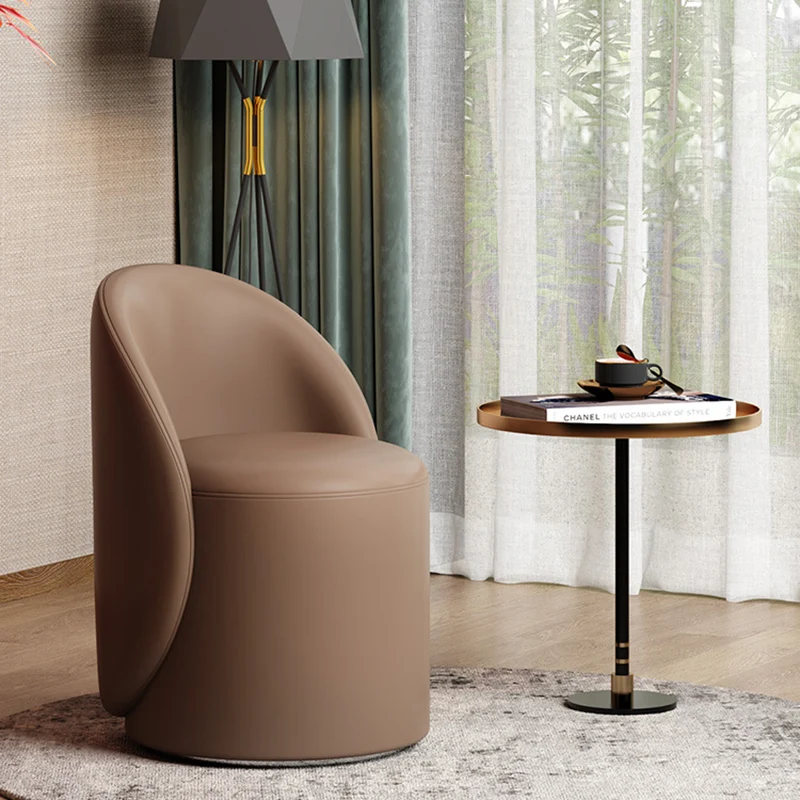 Modern Simplicity Sherpa Fabric Fleece PU Leather Wood Sponge Thumb Round Curved Vanity Stool Backrest Swivel For Bedroom