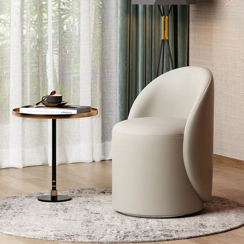 Modern Simplicity Sherpa Fabric Fleece PU Leather Wood Sponge Thumb Round Curved Vanity Stool Backrest Swivel For Bedroom