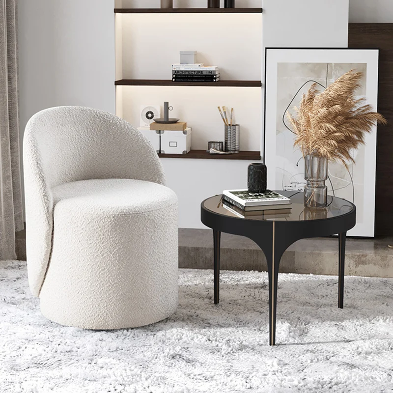 Modern Simplicity Sherpa Fabric Fleece PU Leather Wood Sponge Thumb Round Curved Vanity Stool Backrest Swivel For Bedroom