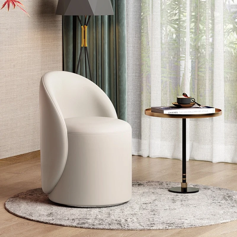 Modern Simplicity Sherpa Fabric Fleece PU Leather Wood Sponge Thumb Round Curved Vanity Stool Backrest Swivel For Bedroom
