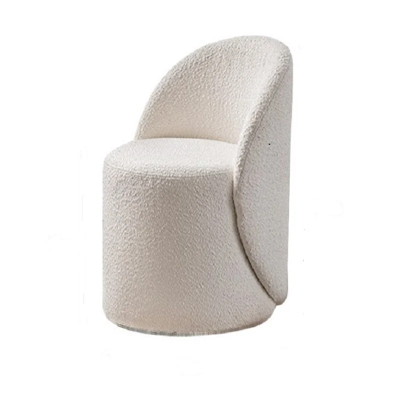 Modern Simplicity Sherpa Fabric Fleece PU Leather Wood Sponge Thumb Round Curved Vanity Stool Backrest Swivel For Bedroom