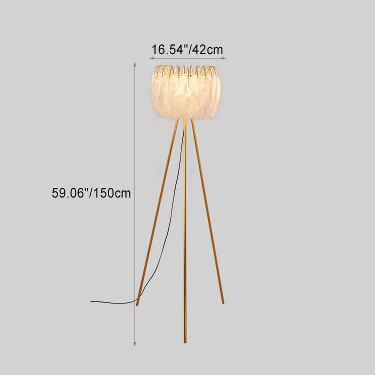 Contemporary Creative Curved Round Natural Feather Iron 1-Light Standing Floor Lamp For Living Room