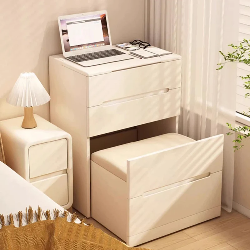 Modern Minimalist Rectangular Rubberwood Plywood Glass Makeup Vanity 3-Drawer For Bedroom