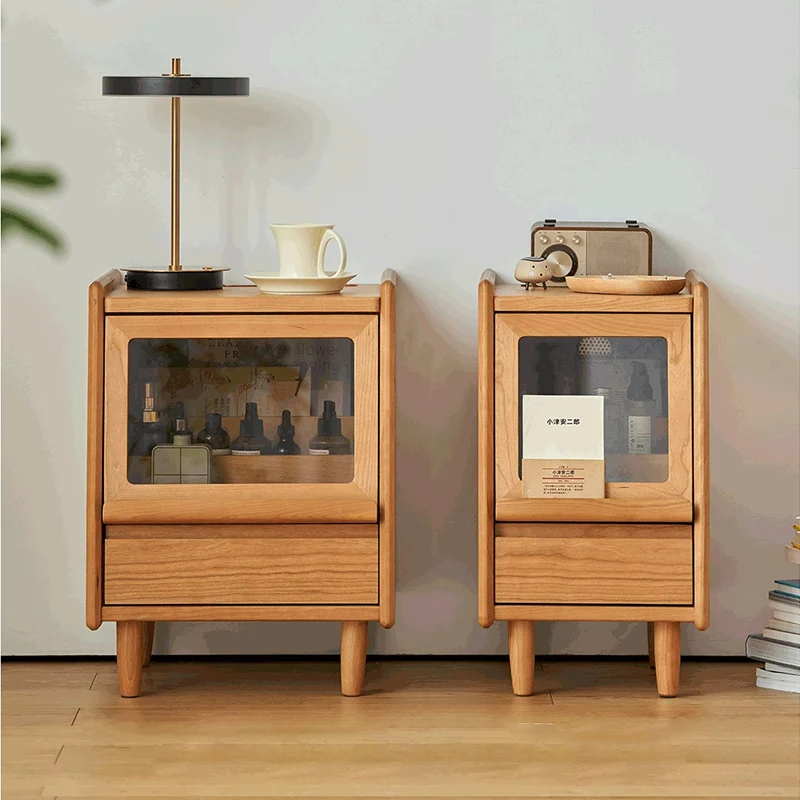 Traditional Vintage Trapezoidal Cherry Wood Nightstand 2-Drawer For Bedroom
