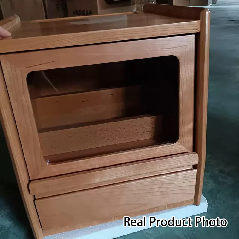 Traditional Vintage Trapezoidal Cherry Wood Nightstand 2-Drawer For Bedroom