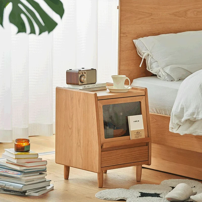Traditional Vintage Trapezoidal Cherry Wood Nightstand 2-Drawer For Bedroom