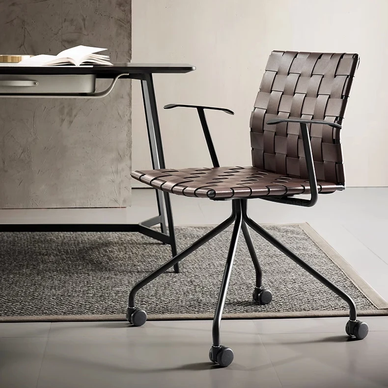 Modern Minimalist Rectangular Saddle-Style Faux Leather Carbon Steel Desk Chair Backrest Armrest For Home Office