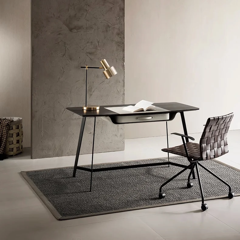 Modern Minimalist Rectangular Saddle-Style Faux Leather Carbon Steel Desk Chair Backrest Armrest For Home Office