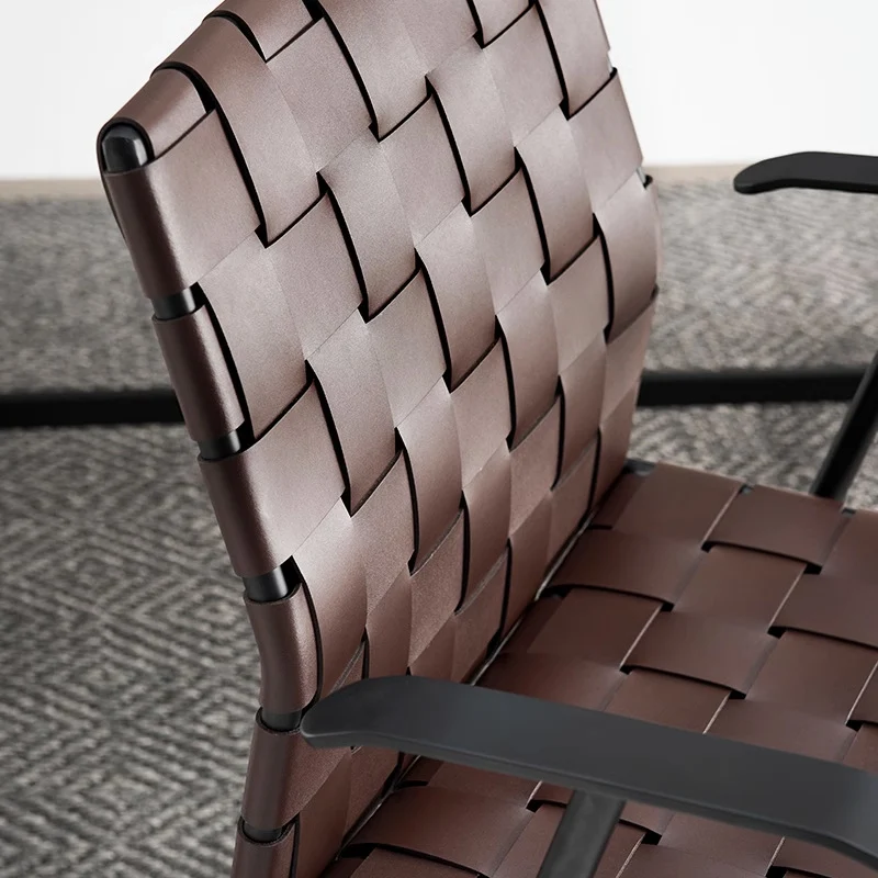 Modern Minimalist Rectangular Saddle-Style Faux Leather Carbon Steel Desk Chair Backrest Armrest For Home Office