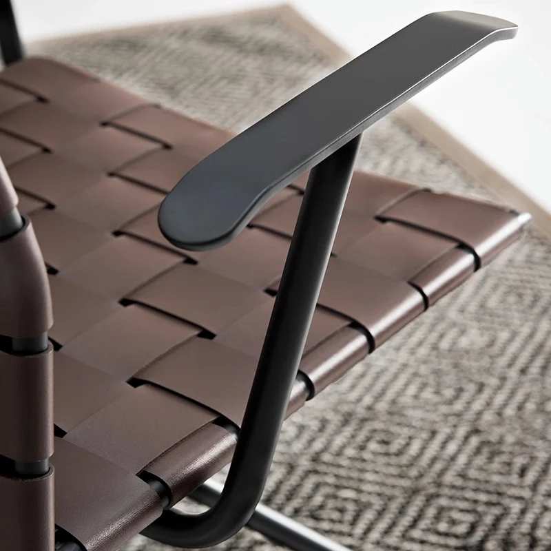 Modern Minimalist Rectangular Saddle-Style Faux Leather Carbon Steel Desk Chair Backrest Armrest For Home Office