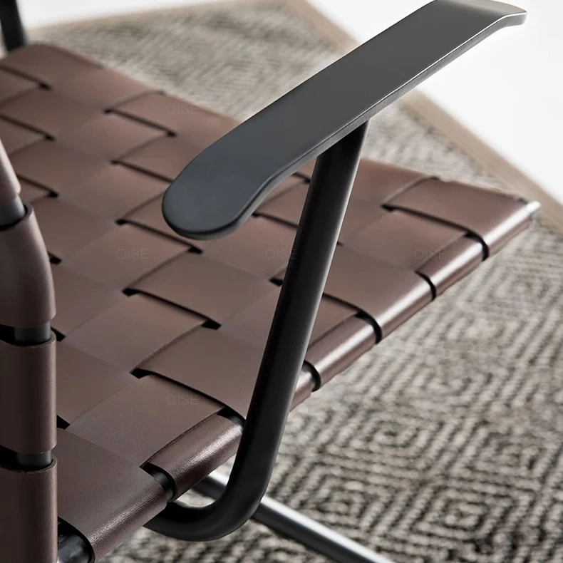 Modern Minimalist Rectangular Saddle-Style Faux Leather Carbon Steel Desk Chair Backrest Armrest For Home Office
