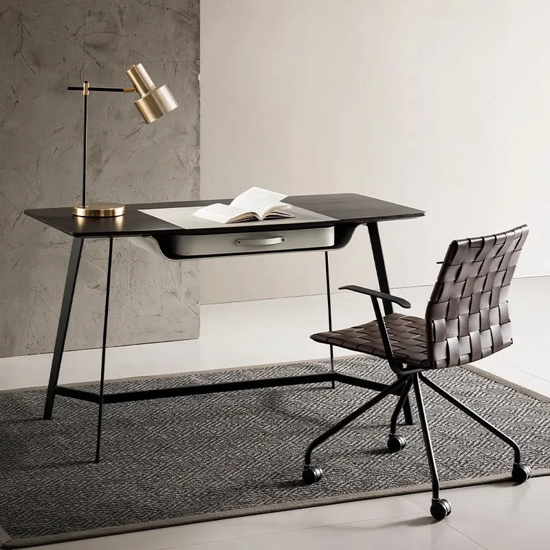 Modern Minimalist Rectangular Saddle-Style Faux Leather Carbon Steel Desk Chair Backrest Armrest For Home Office