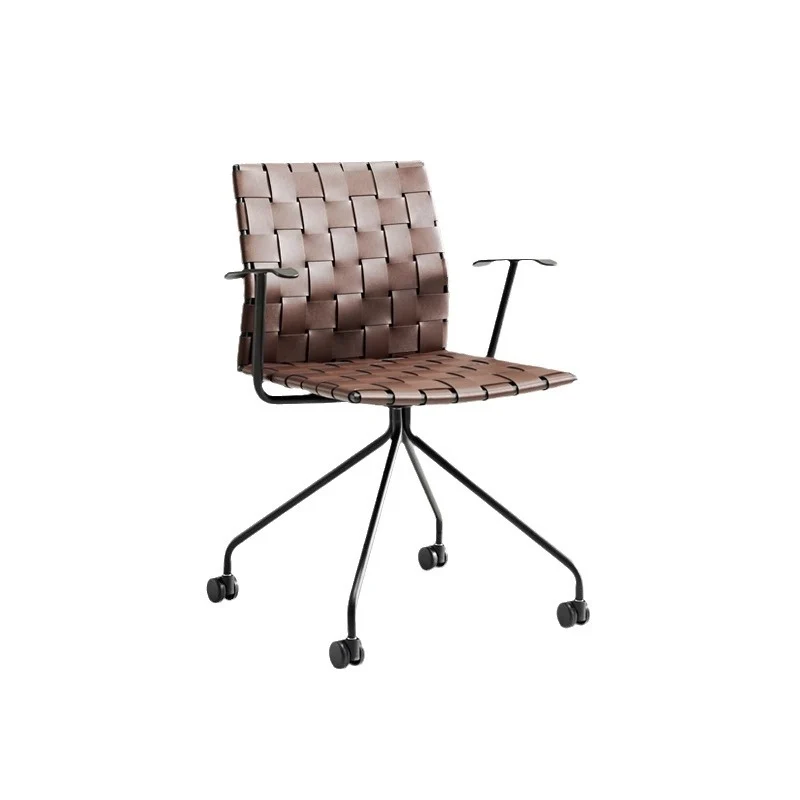 Modern Minimalist Rectangular Saddle-Style Faux Leather Carbon Steel Desk Chair Backrest Armrest For Home Office
