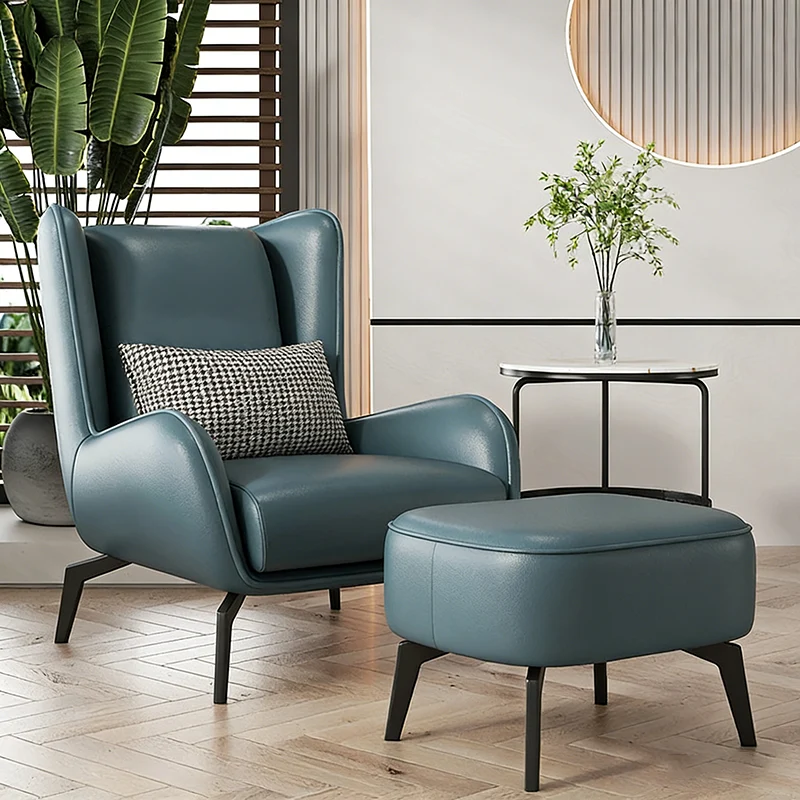 Contemporary Scandinavian Faux Nappa Leather Upholstered Accent Chair Wingback Flared Arm For Living Room