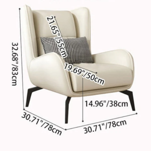Contemporary Scandinavian Faux Nappa Leather Upholstered Accent Chair Wingback Flared Arm For Living Room
