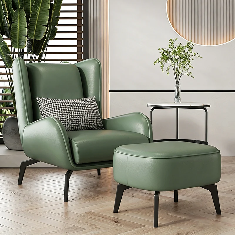 Contemporary Scandinavian Faux Nappa Leather Upholstered Accent Chair Wingback Flared Arm For Living Room