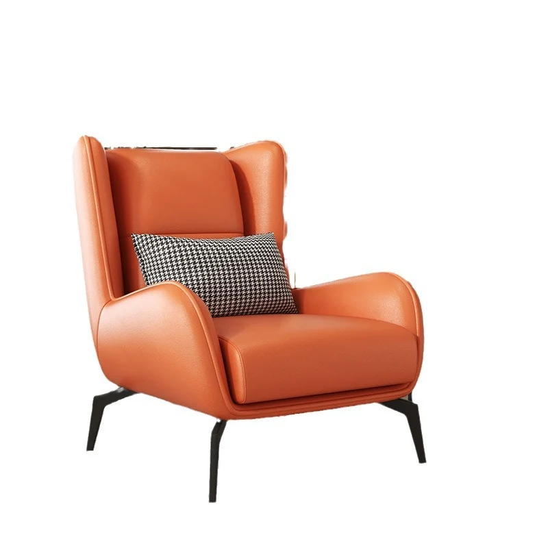 Contemporary Scandinavian Faux Nappa Leather Upholstered Accent Chair Wingback Flared Arm For Living Room