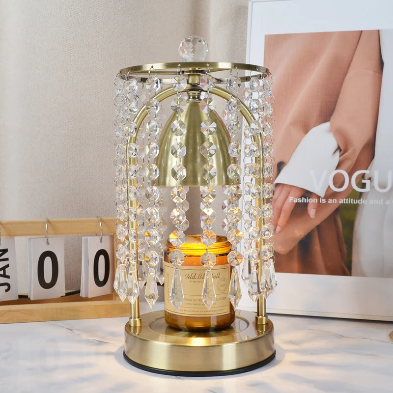 Modern Luxury Iron Crystal Curtain Conic 1-Light Melting Wax Table Lamp For Bedroom