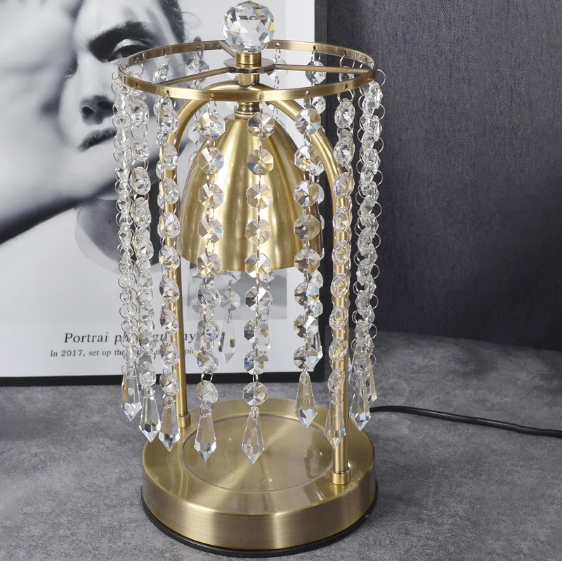 Modern Luxury Iron Crystal Curtain Conic 1-Light Melting Wax Table Lamp For Bedroom