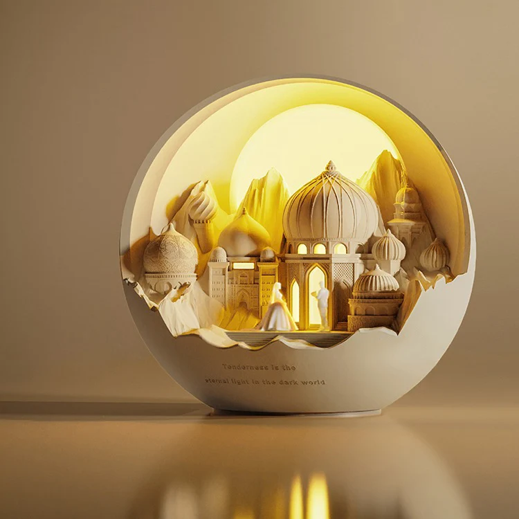 Traditional European USB Plaster Round Fairytale Castle Wedding LED Aromatherapy Table Lamp Night Light For Bedside