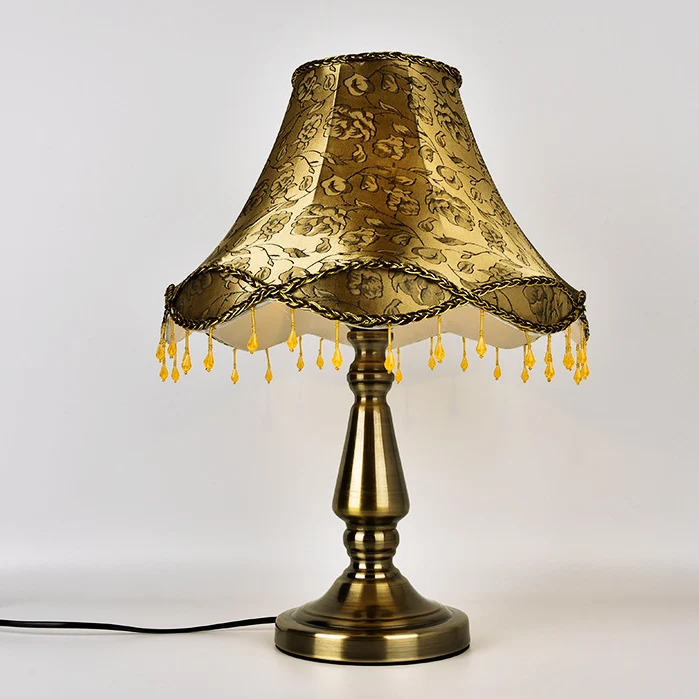 Contemporary Retro Iron Fabric Conic Bead Curtain Wave 1-Light Table Lamp For Bedside