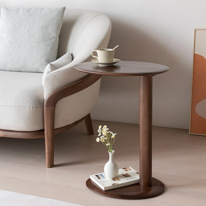 Modern Simplicity Solid Maple Wood Elliptical Cat Ear Base Side Table 2-Tier For Living Room
