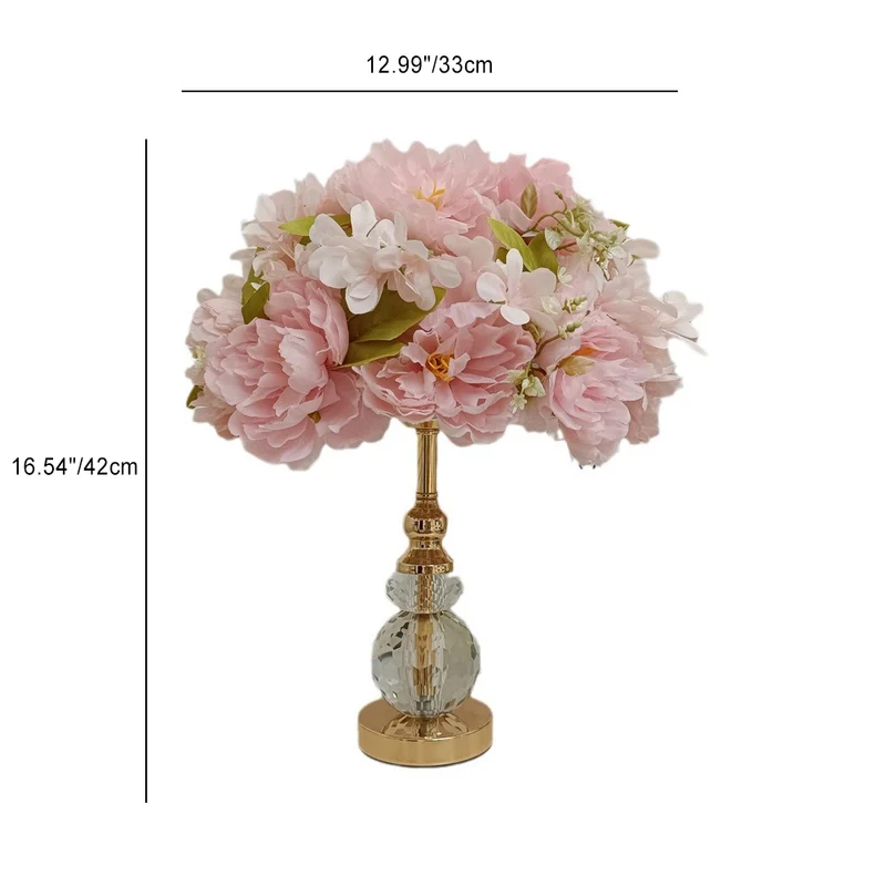 Modern Art Deco Round Metal Rose Crystal Fabric 1-Light Table Lamp For Bedroom