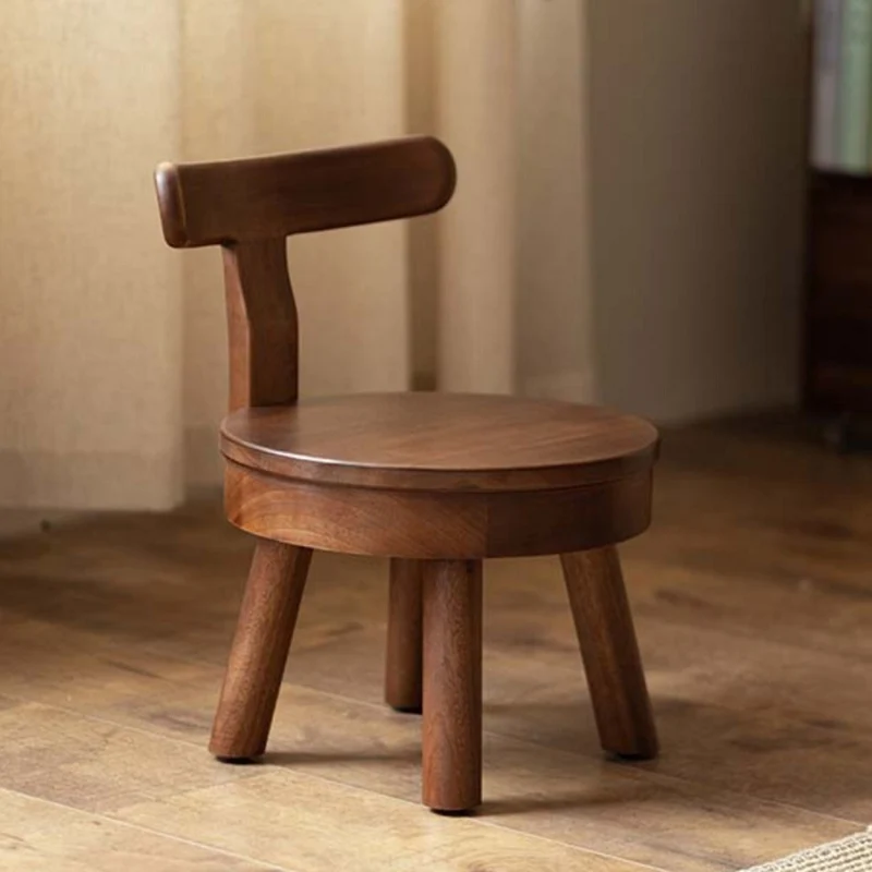 Modern Minimalist Swivel Kids Round Rubberwood Plywood Chair Backrest For Living Room