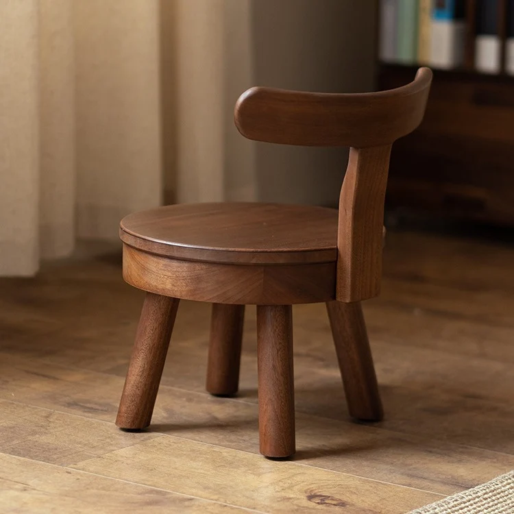 Modern Minimalist Swivel Kids Round Rubberwood Plywood Chair Backrest For Living Room